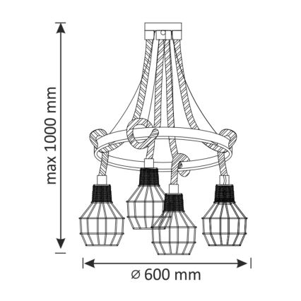 LED Lühter ROPE ALEGRA 4xE27/10W/230V