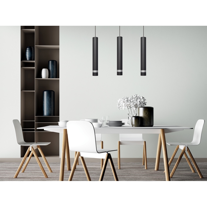 LED Lühter TUBA 3xGU10/4,8W/230V must/läikiv kroom