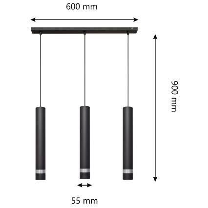 LED Lühter TUBA 3xGU10/4,8W/230V must/läikiv kroom