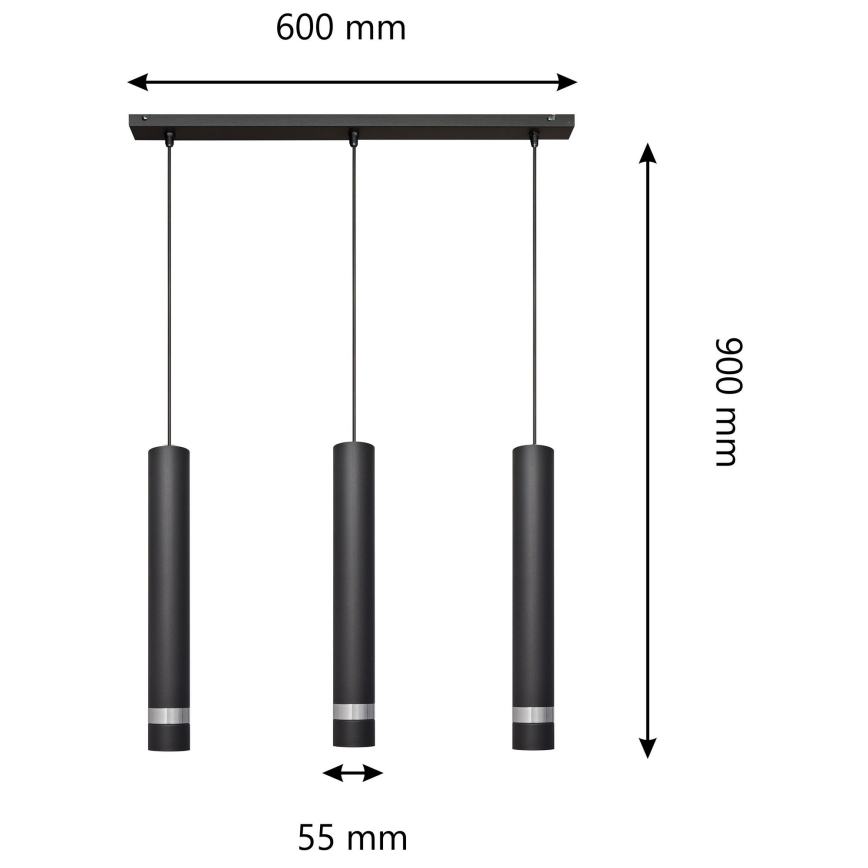 LED Lühter TUBA 3xGU10/4,8W/230V must/läikiv kroom
