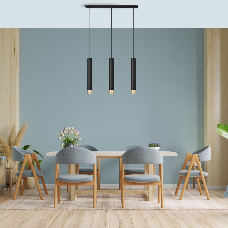 LED Lühter TUBA 3xGU10/4,8W/230V must/kuldne