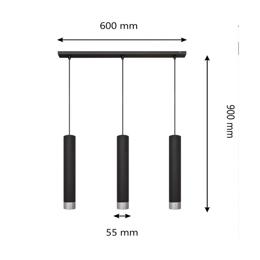 LED Lühter TUBA 3xGU10/4,8W/230V must/läikiv kroom