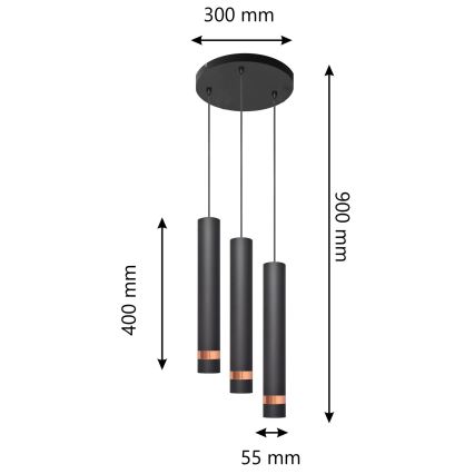 LED Lühter TUBA 3xGU10/4,8W/230V must/vask