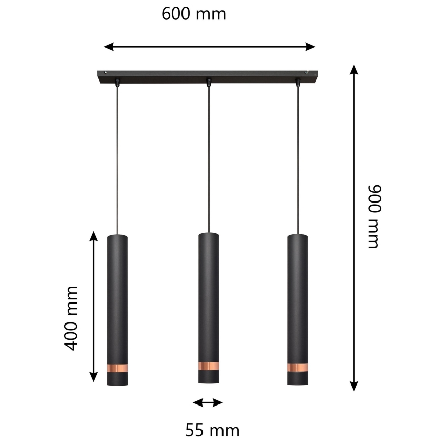 LED Lühter TUBA 3xGU10/4,8W/230V must/vask