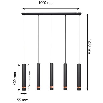 LED Lühter TUBA 5xGU10/6,5W/230V must/vask