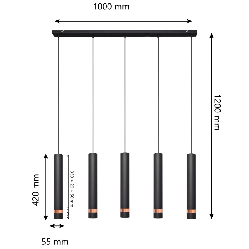 LED Lühter TUBA 5xGU10/6,5W/230V must/vask