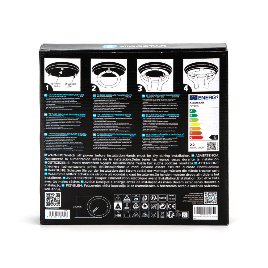LED Luminofoortoru T9 G24q-1/22W/230V 6500K - Aigostar