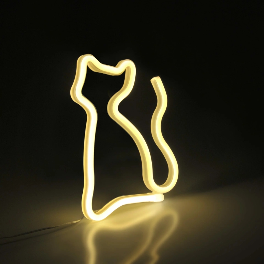 LED Neoon seinakaunistus CAT LED/3W/3xAA USB kollane