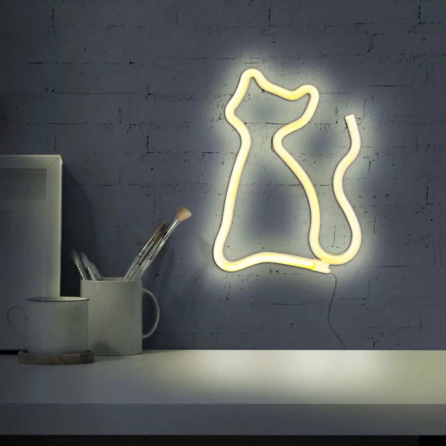 LED Neoon seinakaunistus CAT LED/3W/3xAA USB kollane