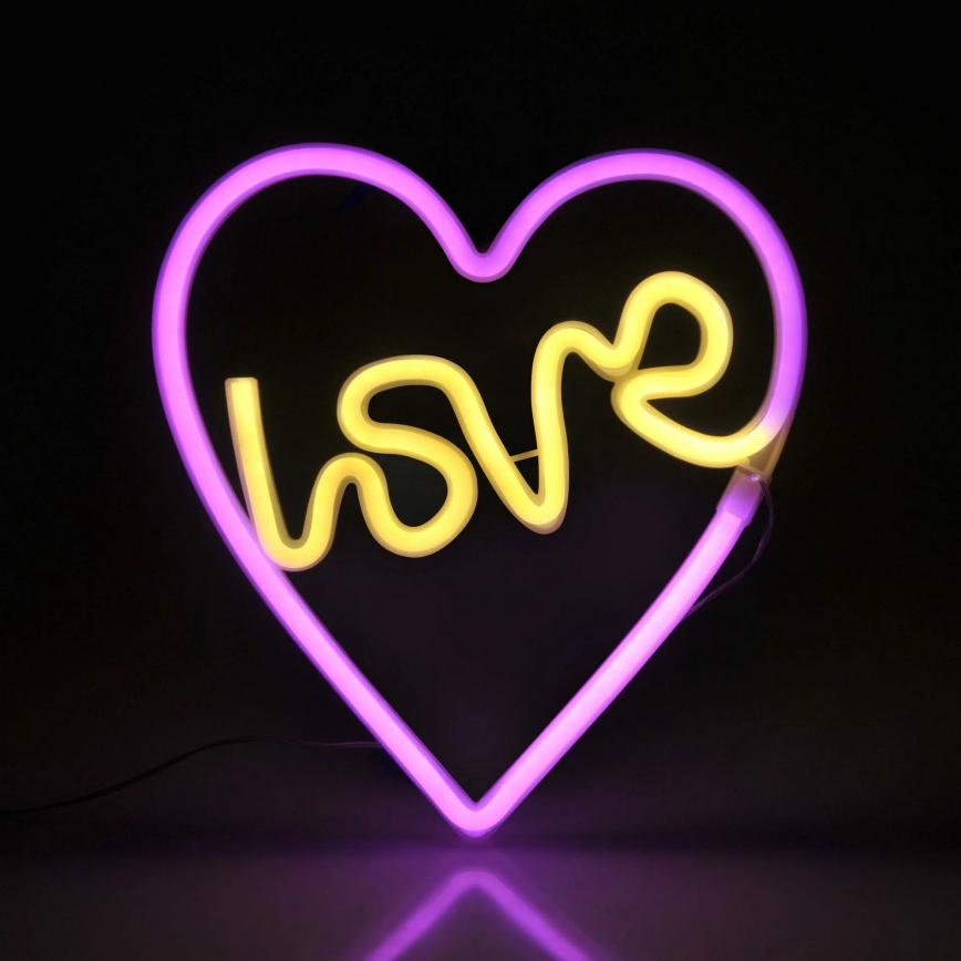 LED Neoon seinakaunistus LOVE LED/3W/3xAA USB roosa