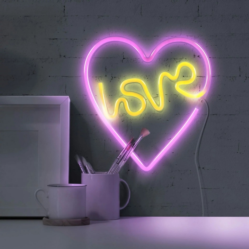 LED Neoon seinakaunistus LOVE LED/3W/3xAA USB roosa