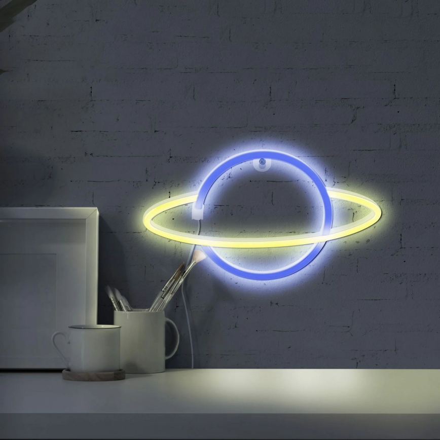 LED Neoon seinakaunistus PLANET LED/3W/3xAA USB sinine/kollane