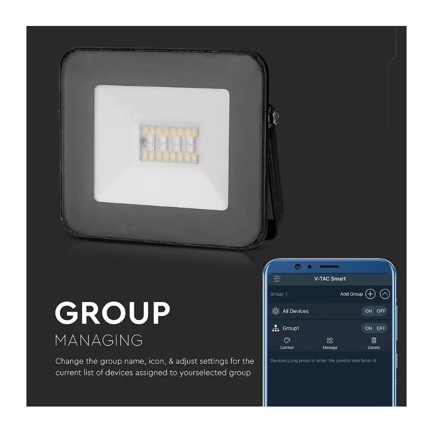 LED Nutikas hämardatav RGB prožektor LED/20W/230V IP65 must