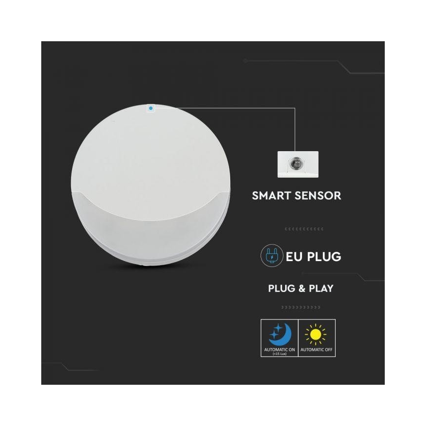 LED Öövalgusti anduriga SAMSUNG CHIP LED/0,5W/230V 65mm 4000K ümmargune