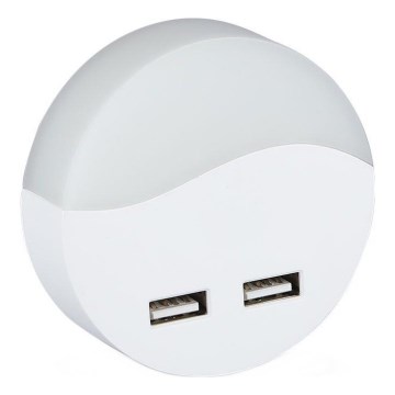 LED Öövalgusti pistikupessa koos hämardusanduriga 2xUSB LED/0,45W/230V 3000K