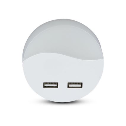 LED Öövalgusti pistikupessa koos hämardusanduriga 2xUSB LED/0,45W/230V 3000K