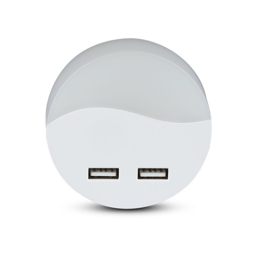 LED Öövalgusti pistikupessa koos hämardusanduriga 2xUSB LED/0,45W/230V 3000K