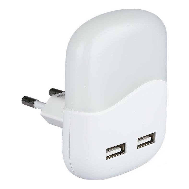 LED Öövalgusti pistikupessa koos hämardusanduriga 2xUSB LED/0,45W/230V 3000K