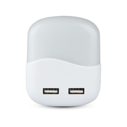 LED Öövalgusti pistikupessa koos hämardusanduriga 2xUSB LED/0,45W/230V 4000K