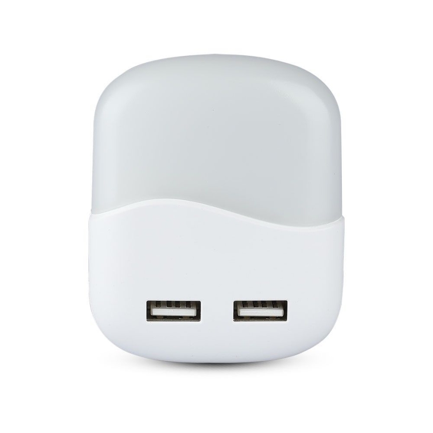 LED Öövalgusti pistikupessa koos hämardusanduriga 2xUSB LED/0,45W/230V 4000K