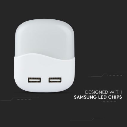 LED Öövalgusti pistikupessa koos hämardusanduriga 2xUSB LED/0,45W/230V 4000K