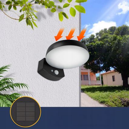 LED hämardatav päikesepaneeliga seinavalgusti anduriga LED/3W/3,7V 1800 mAh IP54 must