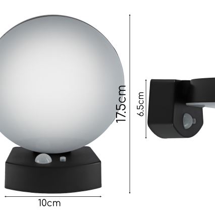 LED hämardatav päikesepaneeliga seinavalgusti anduriga LED/3W/3,7V 1800 mAh IP54 must