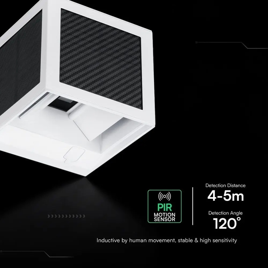 LED-päikesepaneeliga seinavalgusti anduriga — 9 W, 3,7 V, 3000/4000/6000 K, IP65, 2600 mAh, valge