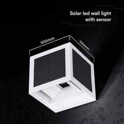 LED-päikesepaneeliga seinavalgusti anduriga — 9 W, 3,7 V, 3000/4000/6000 K, IP65, 2600 mAh, valge
