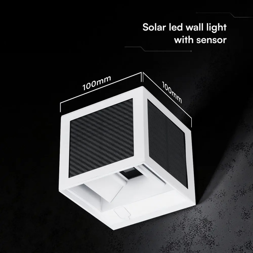LED-päikesepaneeliga seinavalgusti anduriga — 9 W, 3,7 V, 3000/4000/6000 K, IP65, 2600 mAh, valge