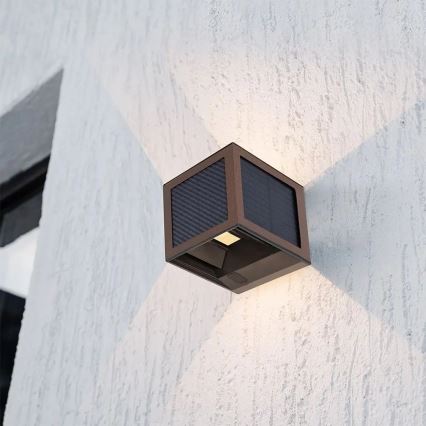 LED päikesepaneeliga seinavalgusti anduriga LED/9W/3,7V 3000/4000/6000K IP65 2600 mAh pruun
