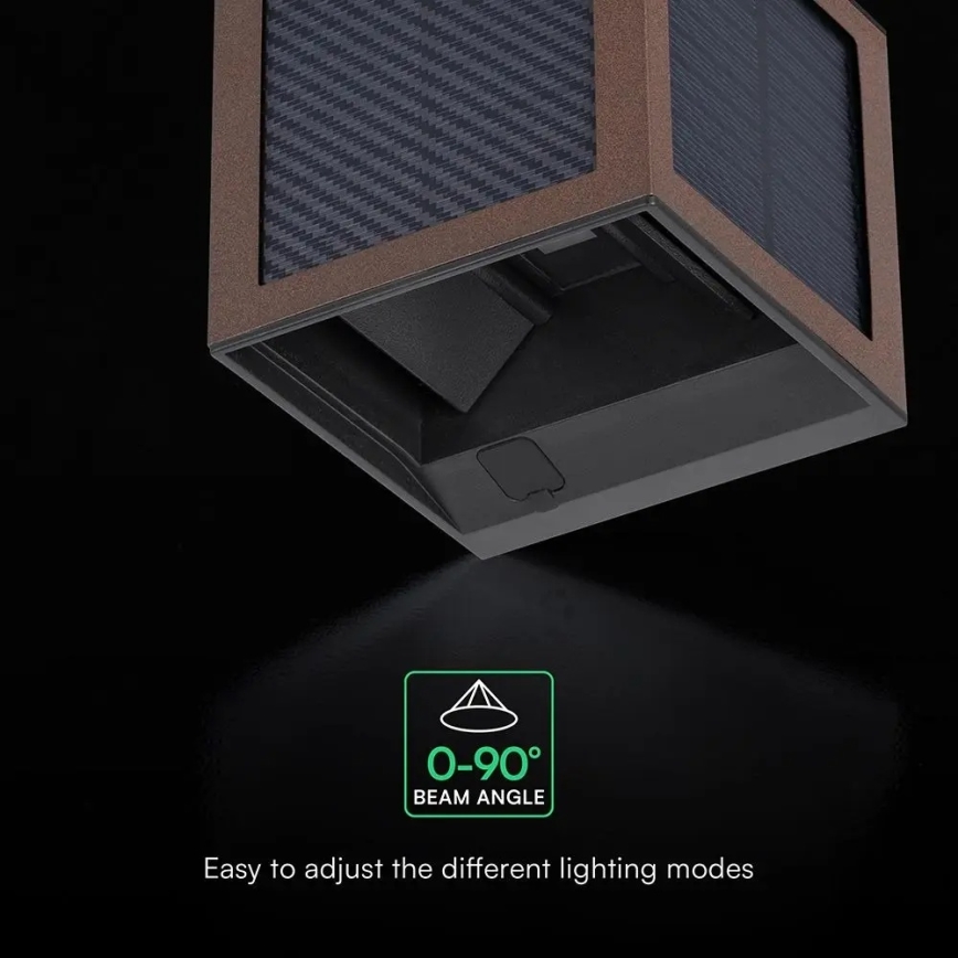 LED päikesepaneeliga seinavalgusti anduriga LED/9W/3,7V 3000/4000/6000K IP65 2600 mAh pruun