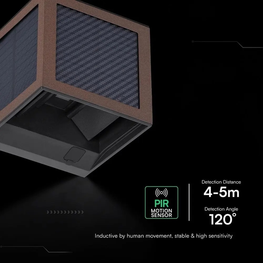 LED päikesepaneeliga seinavalgusti anduriga LED/9W/3,7V 3000/4000/6000K IP65 2600 mAh pruun