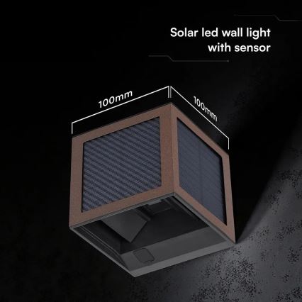 LED päikesepaneeliga seinavalgusti anduriga LED/9W/3,7V 3000/4000/6000K IP65 2600 mAh pruun