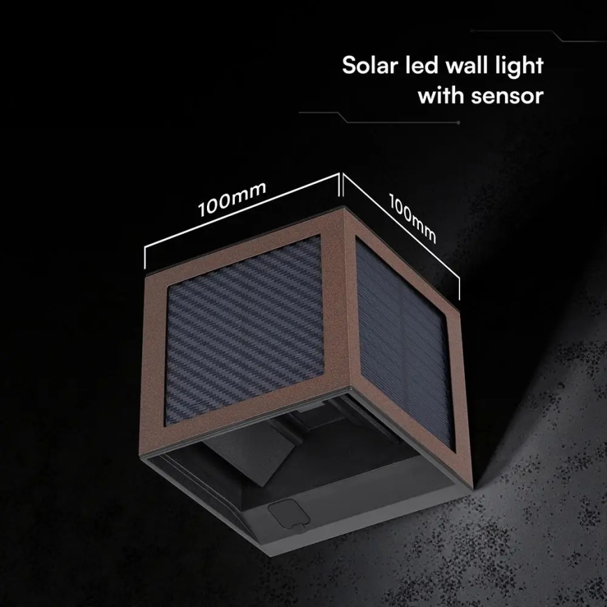 LED päikesepaneeliga seinavalgusti anduriga LED/9W/3,7V 3000/4000/6000K IP65 2600 mAh pruun