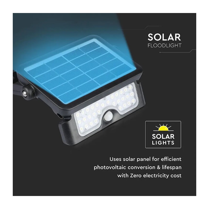 LED päikeseenergia prožektor anduriga LED/5W/3,7V IP65 4000K 3000 mAh