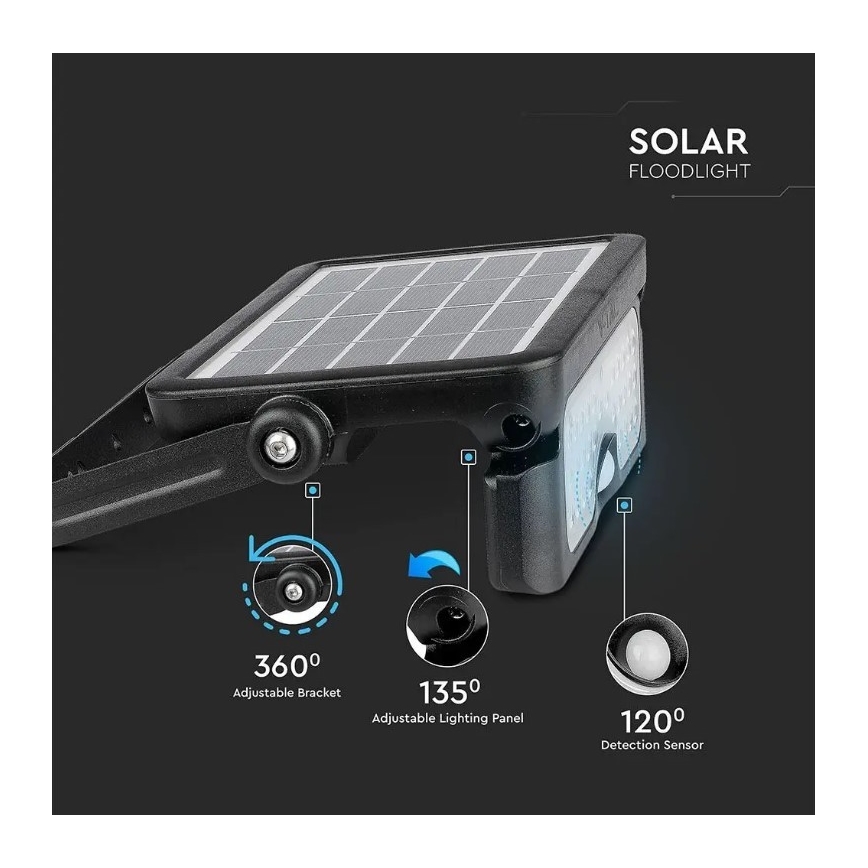 LED päikeseenergia prožektor anduriga LED/5W/3,7V IP65 4000K 3000 mAh