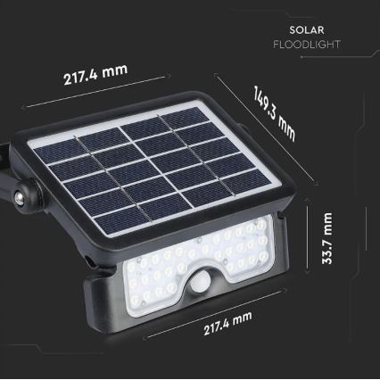 LED päikeseenergia prožektor anduriga LED/5W/3,7V IP65 4000K 3000 mAh