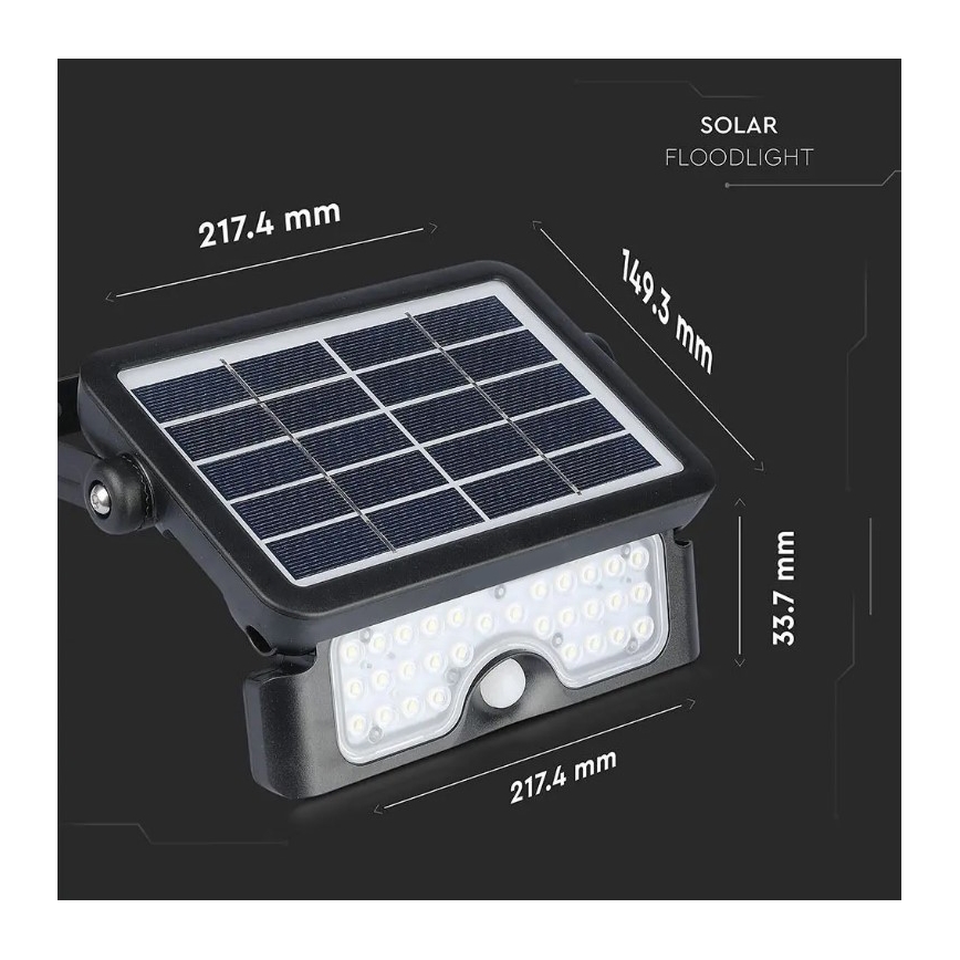 LED päikeseenergia prožektor anduriga LED/5W/3,7V IP65 4000K 3000 mAh