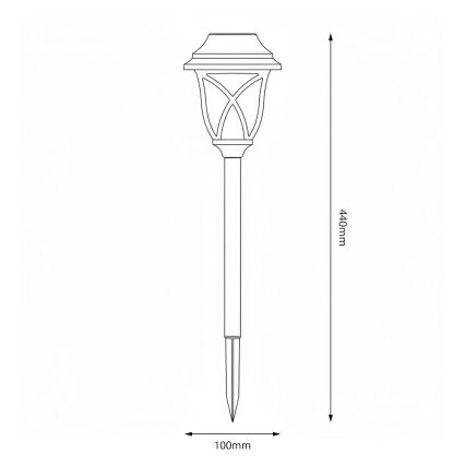 LED päikesepaneeliga aialamp LAWN LED/1,2V 100 mAh 3000K 44 cm IP44 must