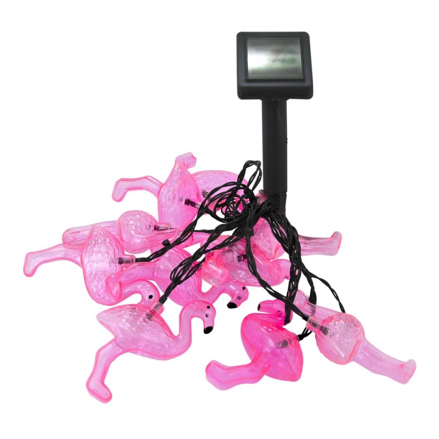 LED Päikesepaneeliga dekoratiivne kett 10xLED/1,2V 300 mAh 3,8 m IP44 flamingo