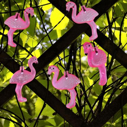 LED Päikesepaneeliga dekoratiivne kett 10xLED/1,2V 300 mAh 3,8 m IP44 flamingo
