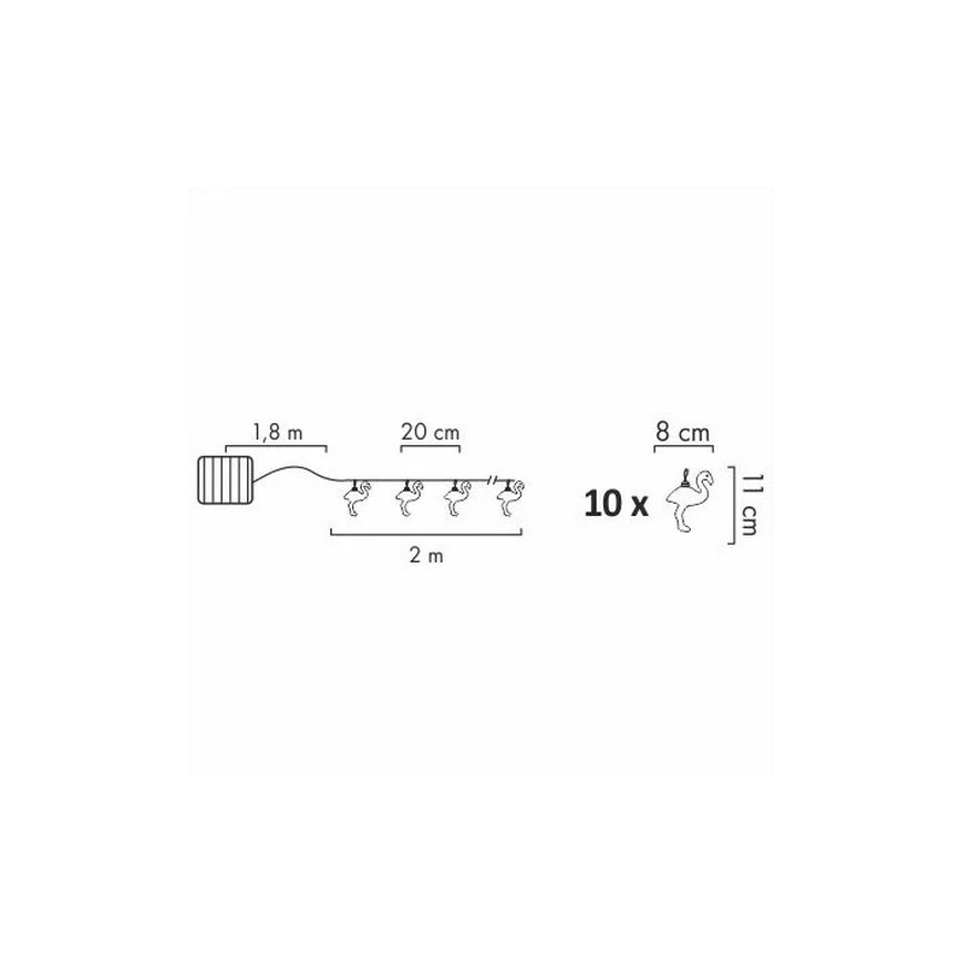 LED Päikesepaneeliga dekoratiivne kett 10xLED/1,2V 300 mAh 3,8 m IP44 flamingo