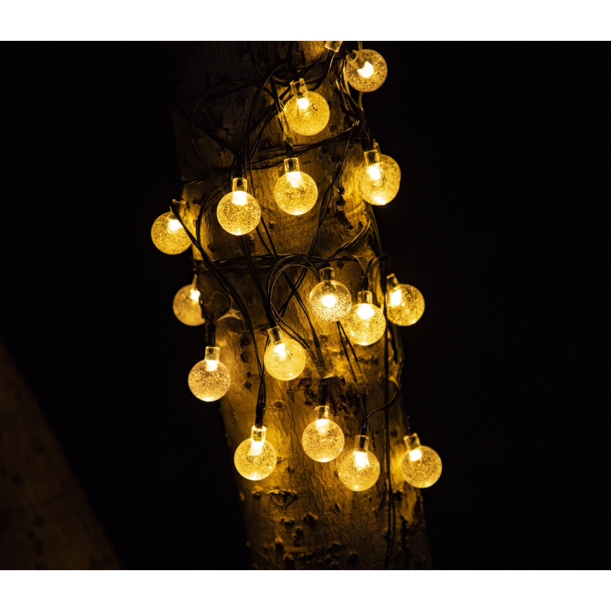 LED Päikesepaneeliga dekoratiivne kett BUBBLE GLASS 20xLED/8 funktsiooni 4,85 m 600 mAh IP44 soe valge