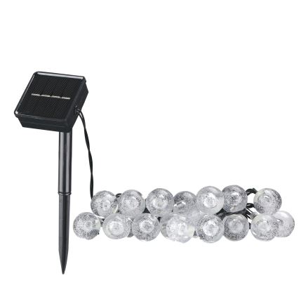 LED Päikesepaneeliga dekoratiivne kett BUBBLE GLASS 20xLED/8 funktsiooni 4,85 m 600 mAh IP44 soe valge