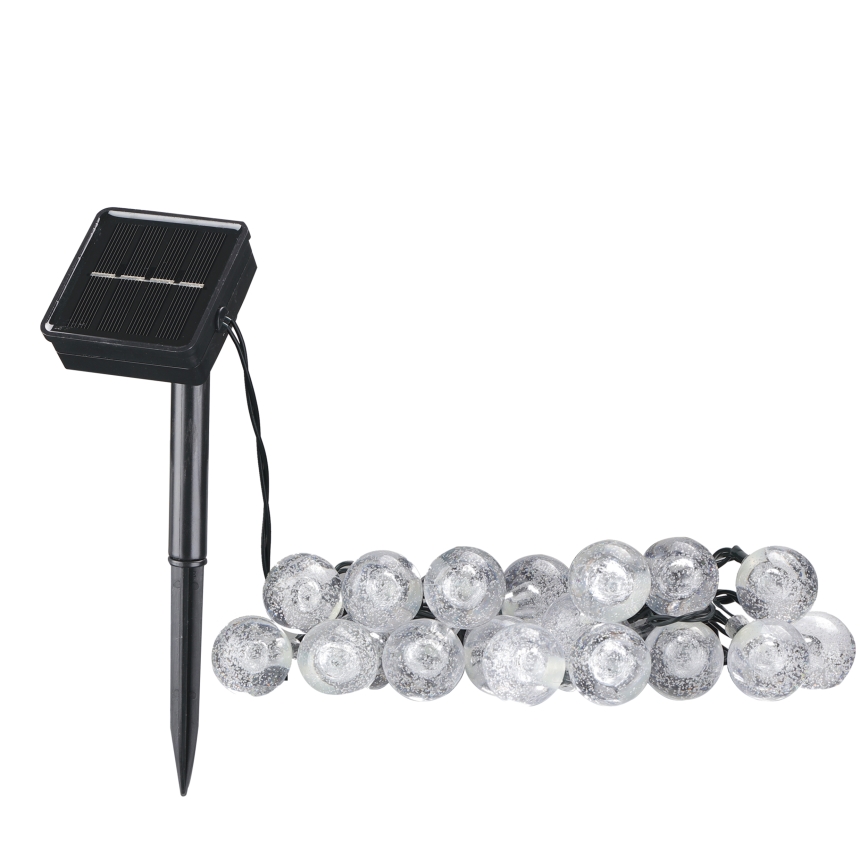 LED Päikesepaneeliga dekoratiivne kett BUBBLE GLASS 20xLED/8 funktsiooni 4,85 m 600 mAh IP44 soe valge