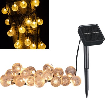 LED Päikesepaneeliga dekoratiivne kett BUBBLE GLASS 20xLED/8 funktsiooni 4,85 m 600 mAh IP44 soe valge