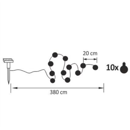 LED Päikesepaneeliga dekoratiivne kett LED/1,2V 300 mAh 3,8 m IP44