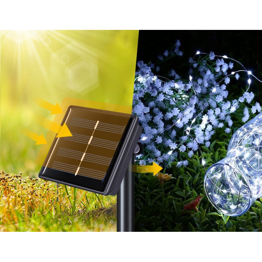 LED päikesepaneeliga dekoratiivne valguskett 100xLED/1,2V 800 mAh 7 m IP44 must