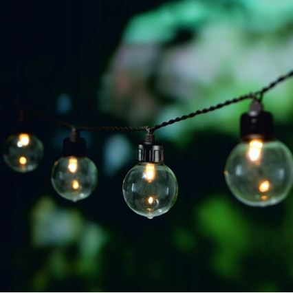 LED-päikesepaneeliga dekoratiivne valguskett 20×LED / 8 funktsiooni, 500 mAh, 7,6 m, IP67, soe valge